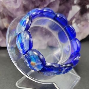 21x16mm Elegant Blue Silver Milliefiori Dichroic Foil Glass Stretch Bracelet